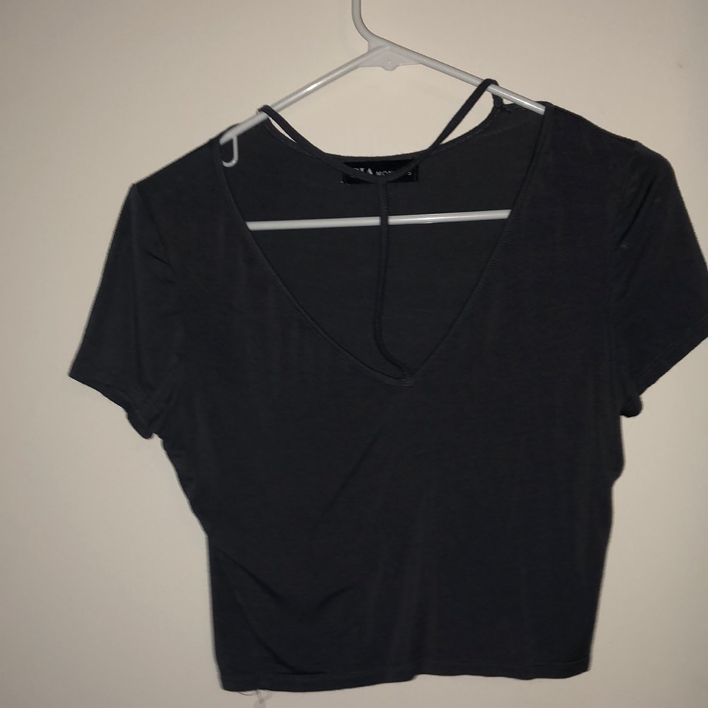 grayish blue crop top